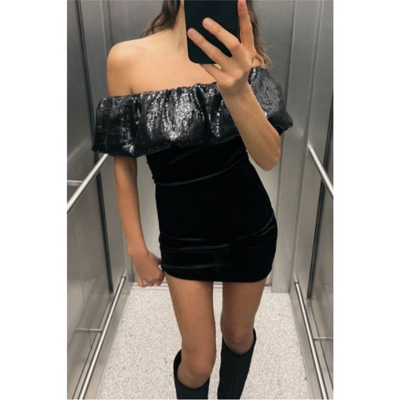 ZARA VELVET SEQUIN MINI DRESS - Picture 5 of 6